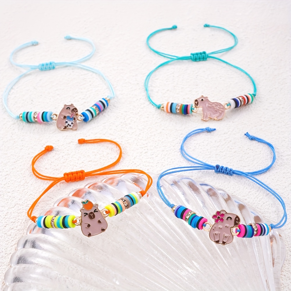 6pcs Capybara Soft Clay Slider Friendship Bracelet Set